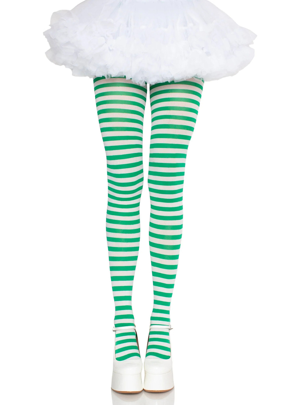 Leg Avenue - Jada Striped Women's Tights - White/Kelly Green